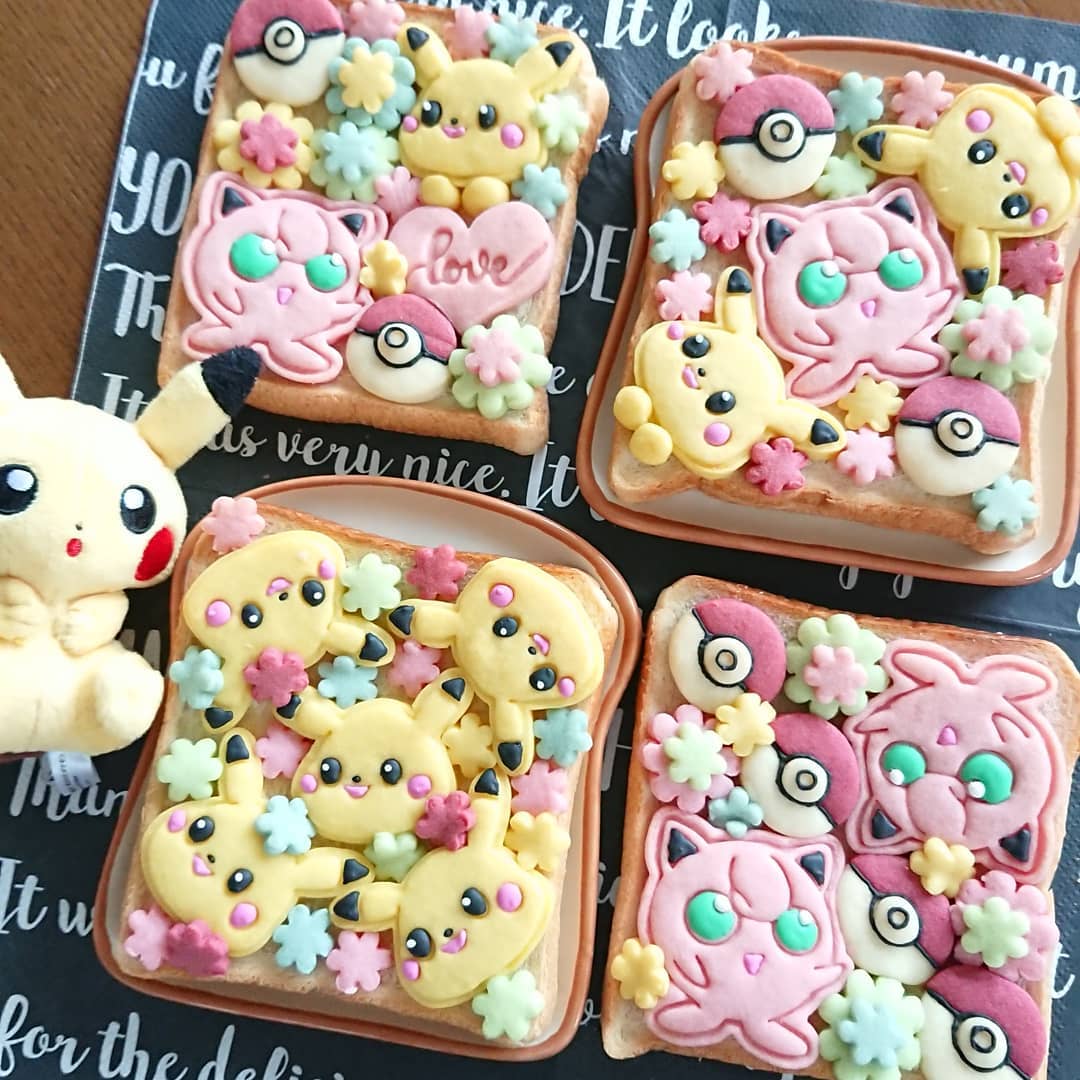 pokemon toast and cookie art with flowers