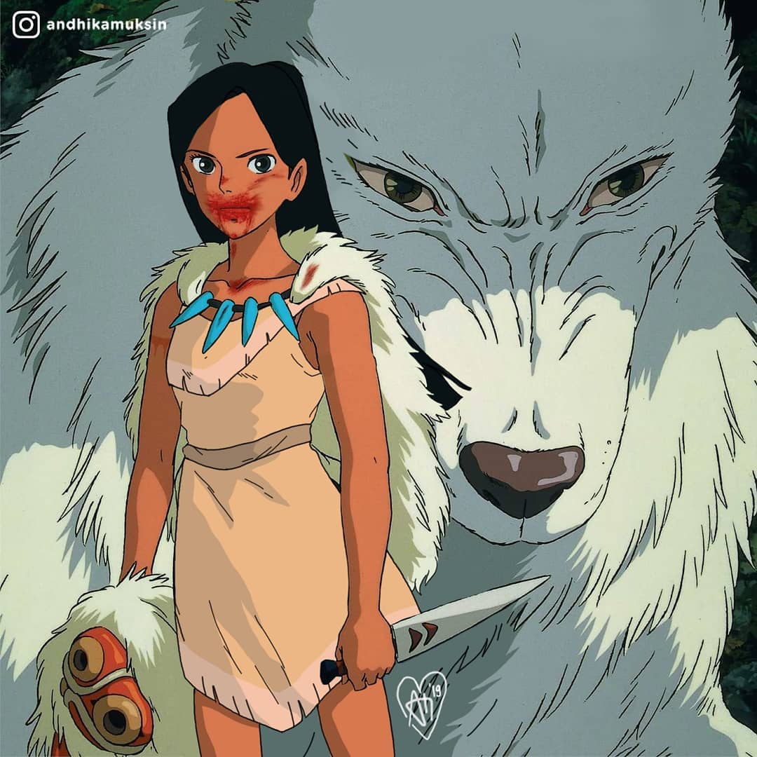 Pocahontas X Princess Mononoke illustration