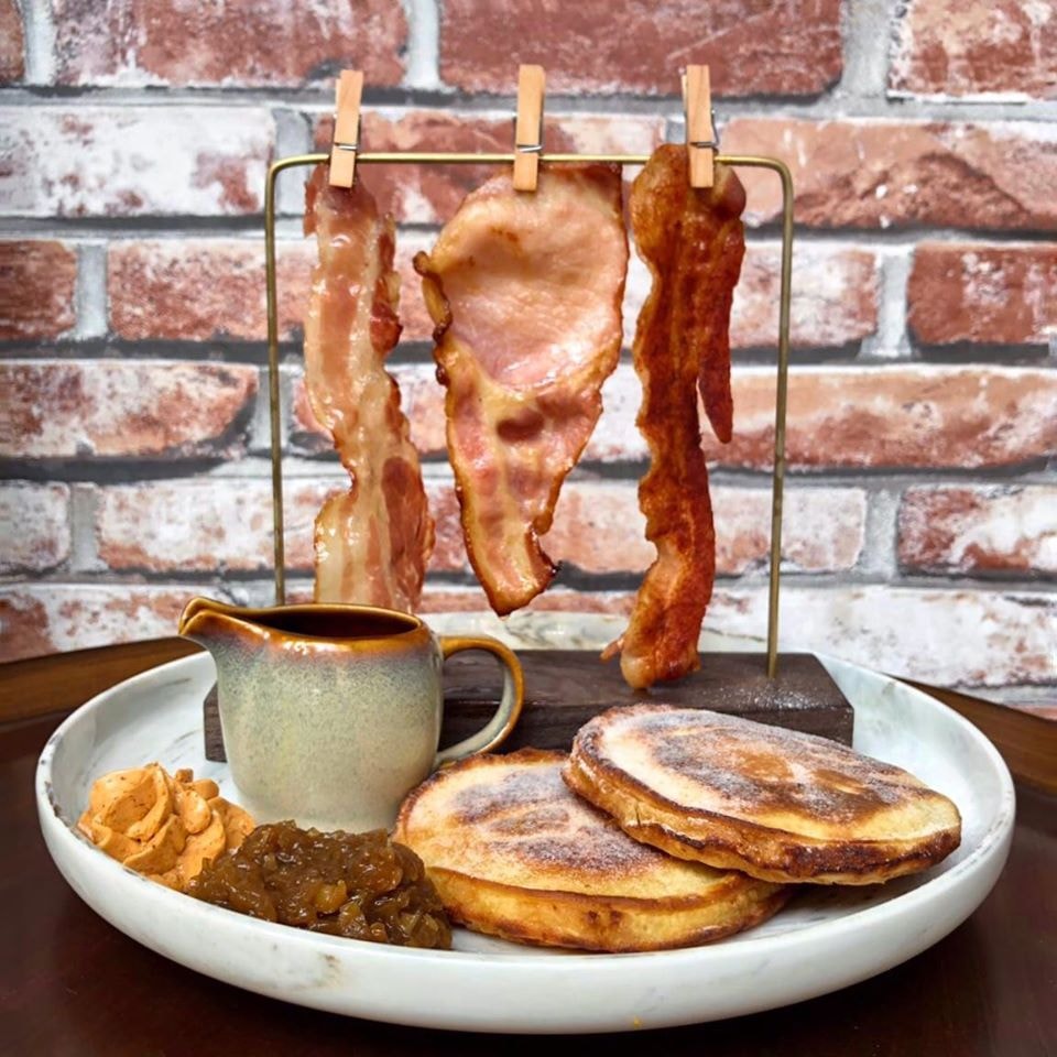 Bearded Bella maple bacon pancakes