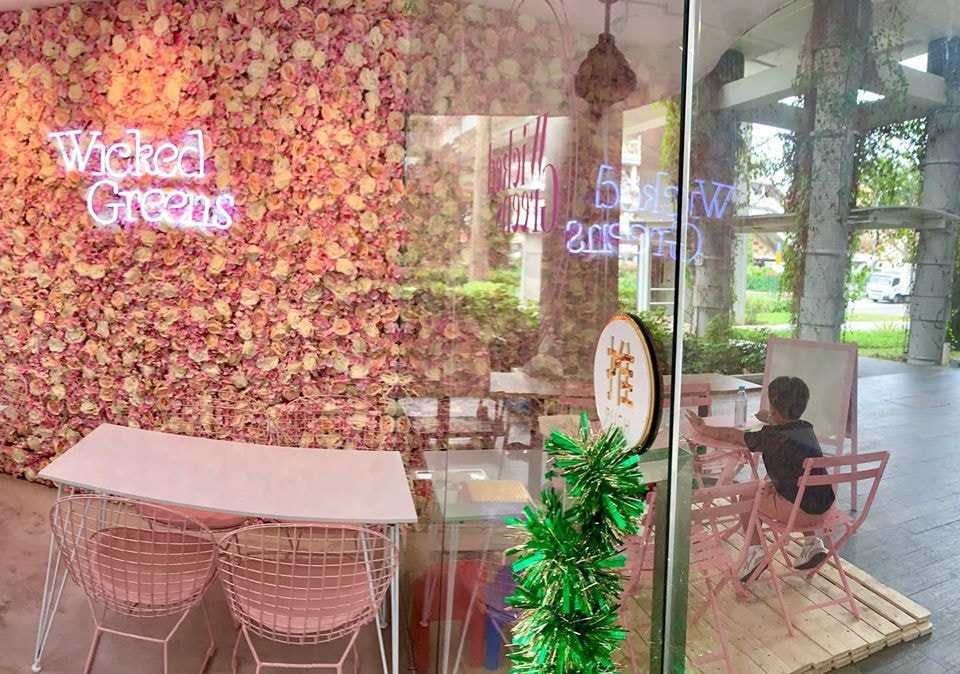 Wicked Greens pink floral wall