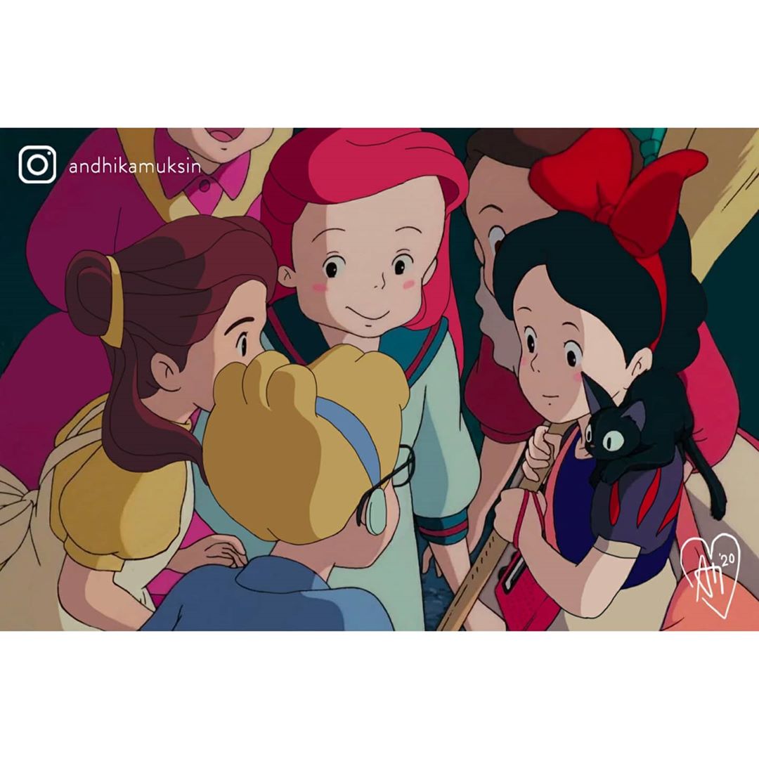 Disney princesses & Kiki from Kiki's Delivery Service illustration