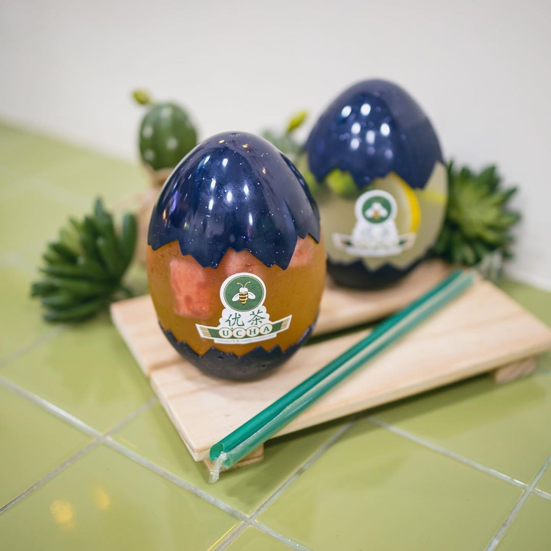 Dinosaur egg bubble tea Singapore U-Cha Lavender