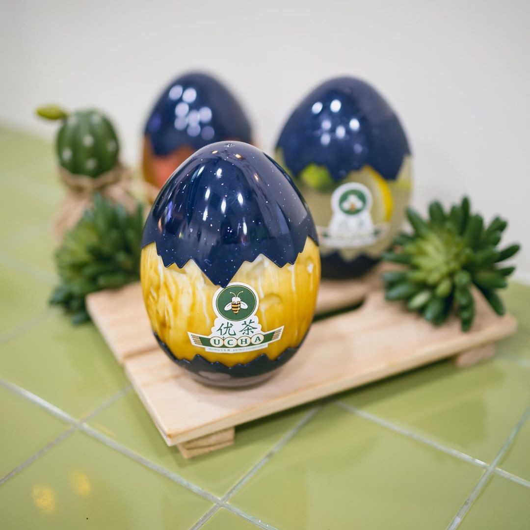 Dinosaur egg bubble tea Singapore U-Cha Lavender