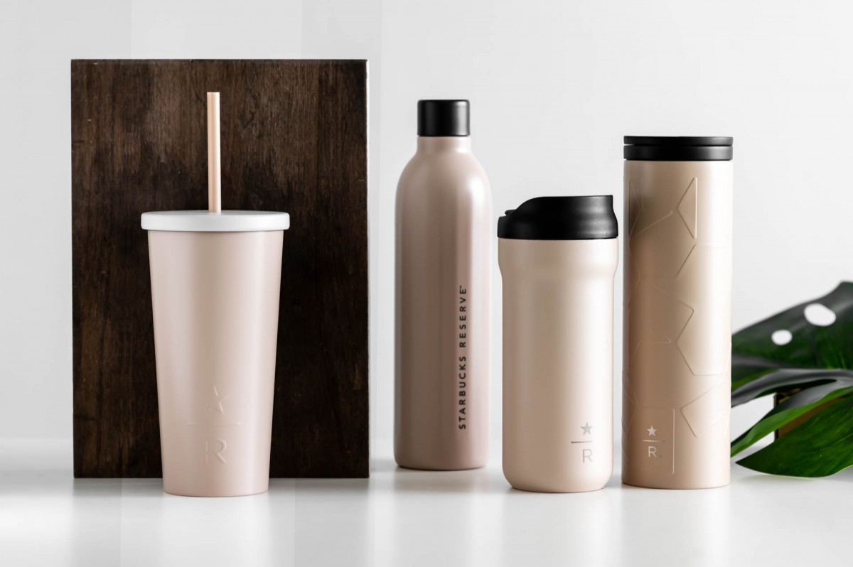 Starbucks taupe tumbler and bottles