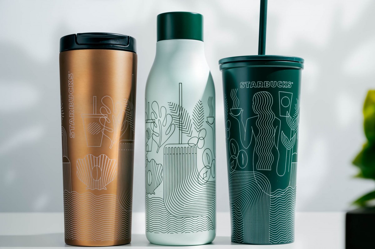 Starbucks minimal line art bottles and tumblers