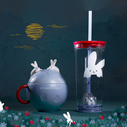 Starbucks Singapore bunnies & moonlight mug with lid and glass tumbler