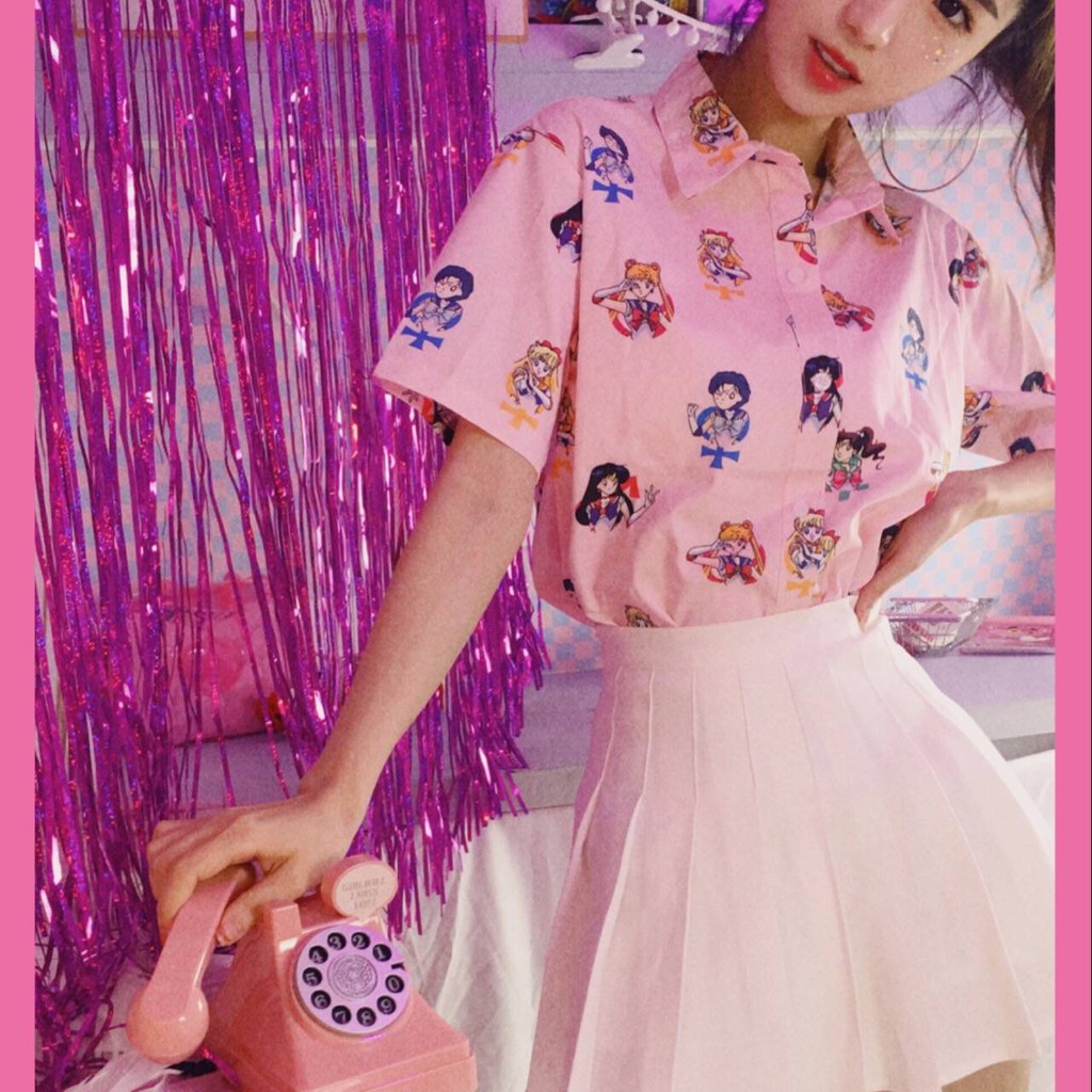 Sailor Moon pink collared shirt