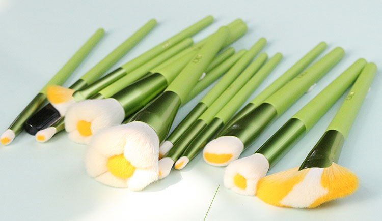 Daisy makeup brushes laying on the table