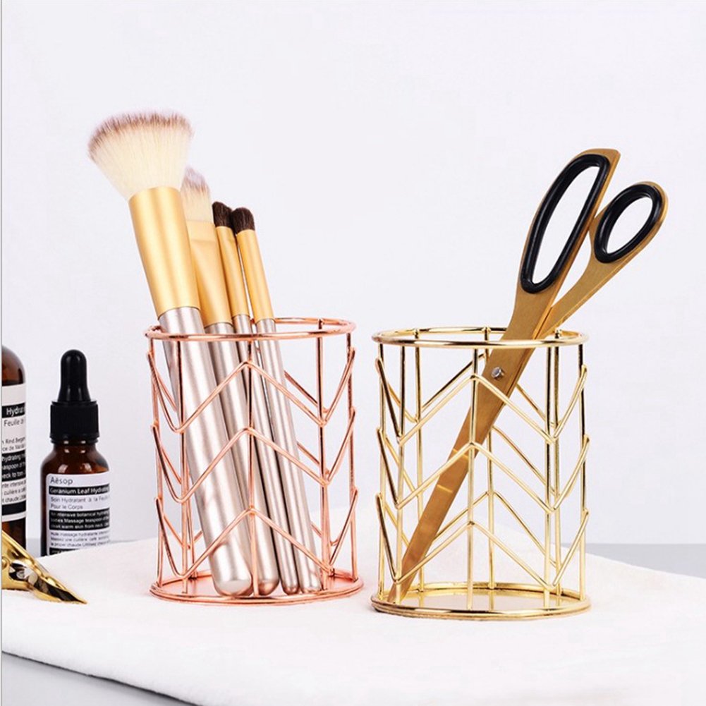Gold and rose gold makeup brush holders