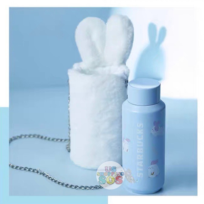 Bunnies All Over Stainless Steel Water Bottle with Fluffy Bag