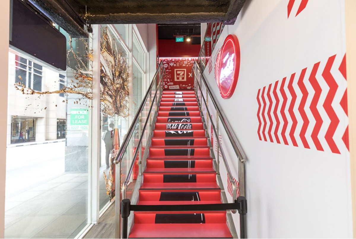 7-Eleven Singapore coca-cola store stairs