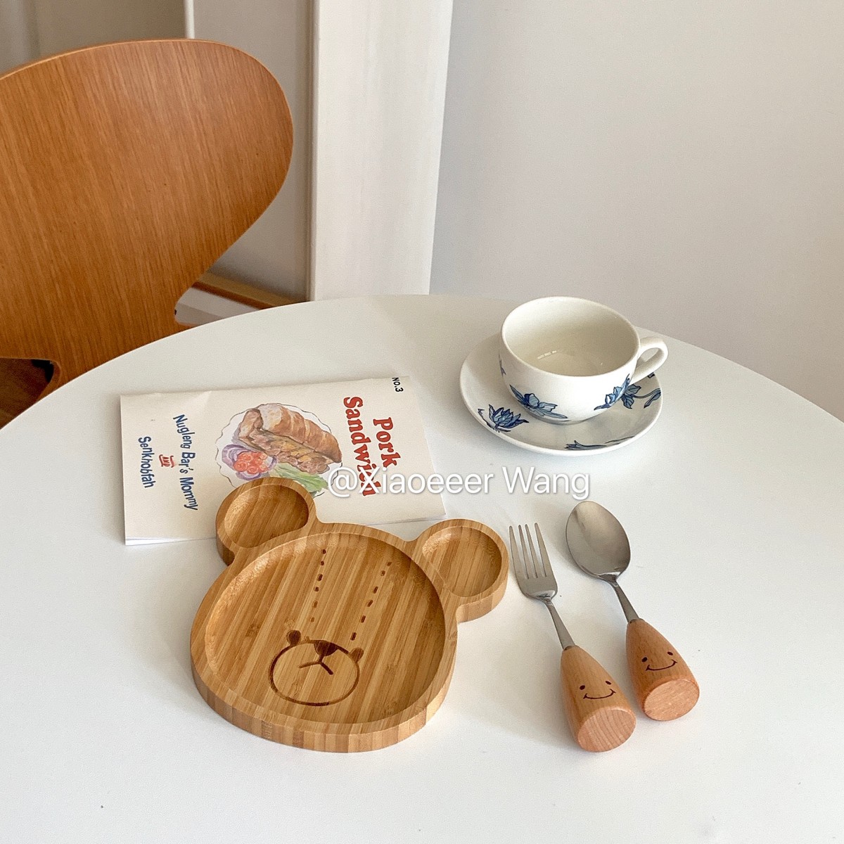 vintage korean cafe-style bear shaped wooden plate