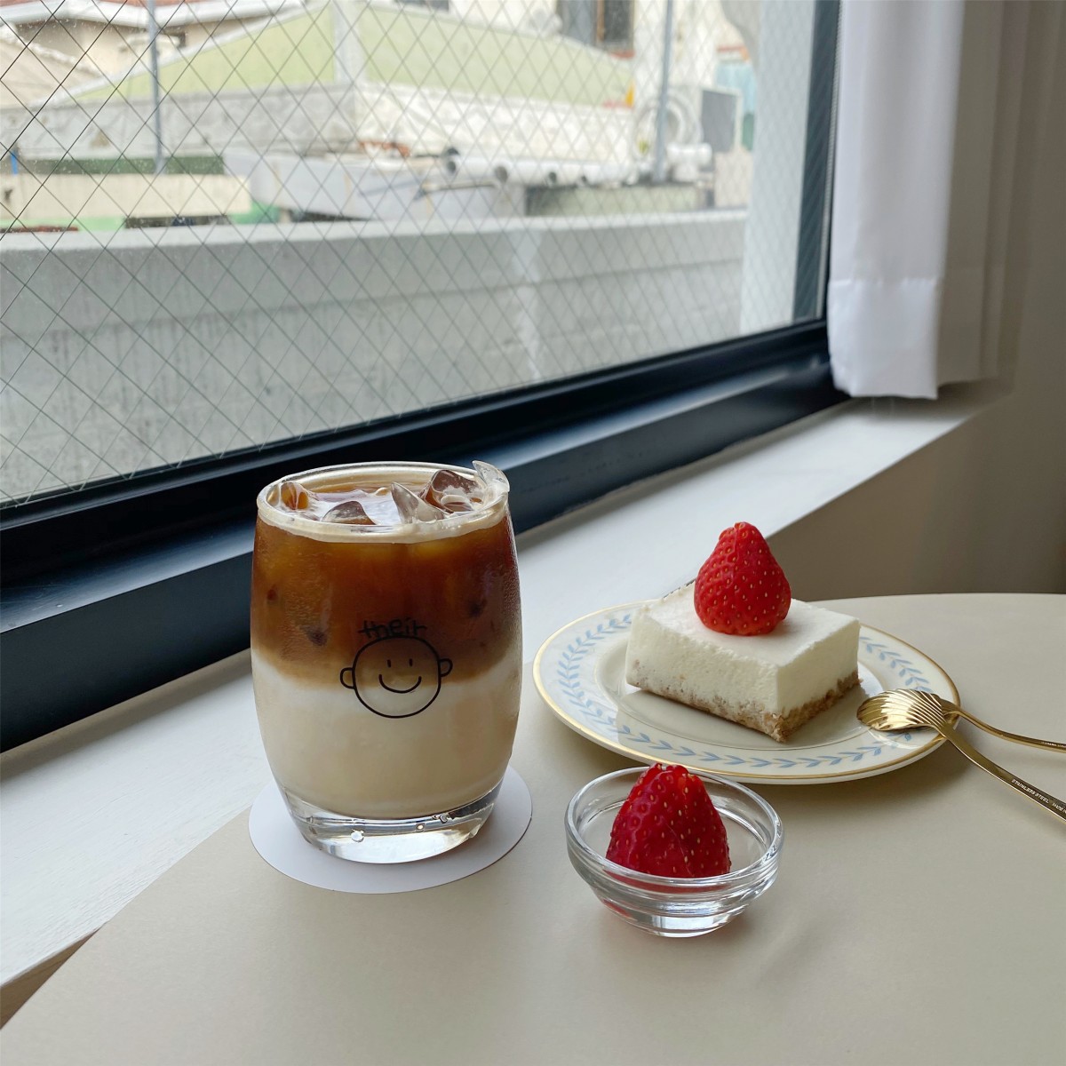 vintage korean cafe-style glass cups with boy illustration