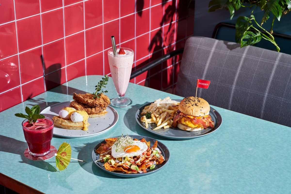 american style food in retro restaurant