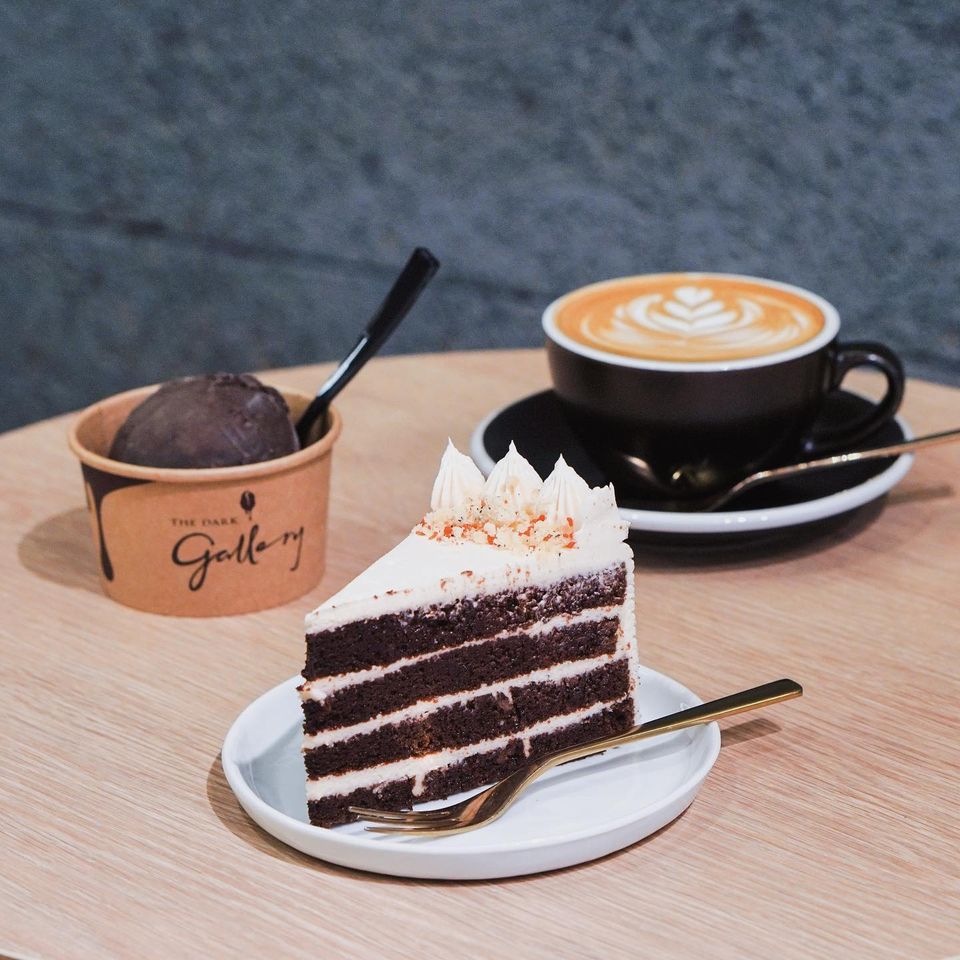 The Dark Gallery chocolate cake and ice cream