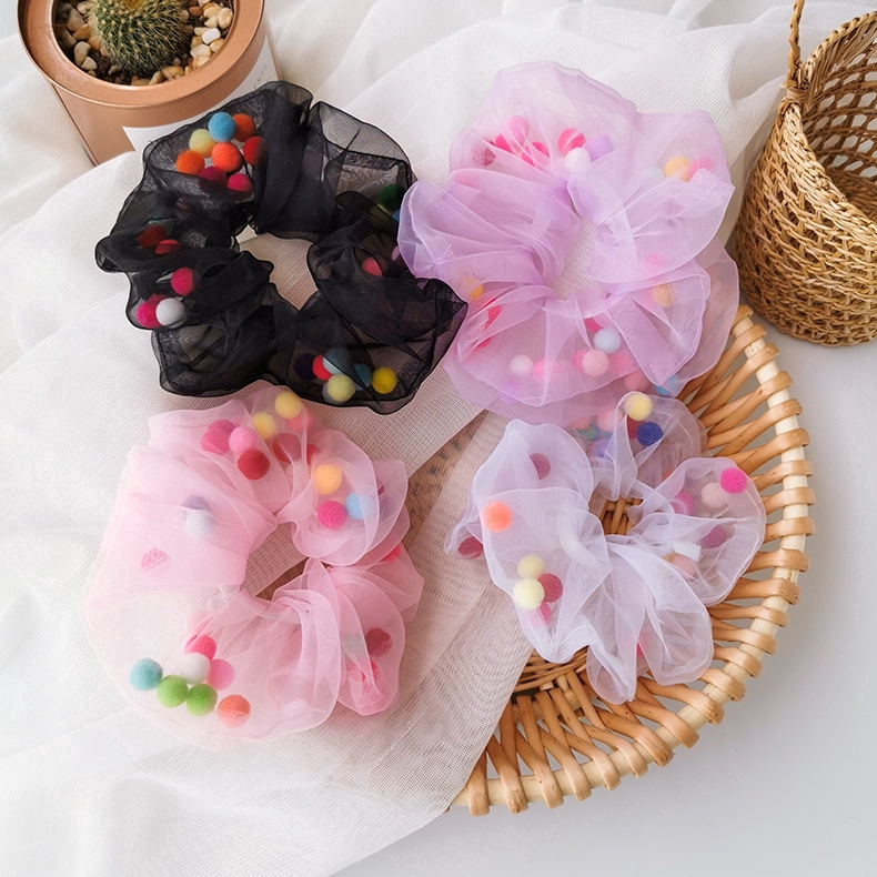 Pom pom mesh scrunchie Singapore Shopee
