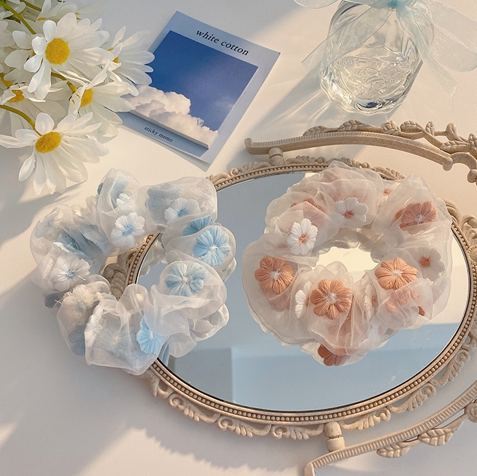 Tulle mesh floral embroidery scrunchie Singapore Shopee