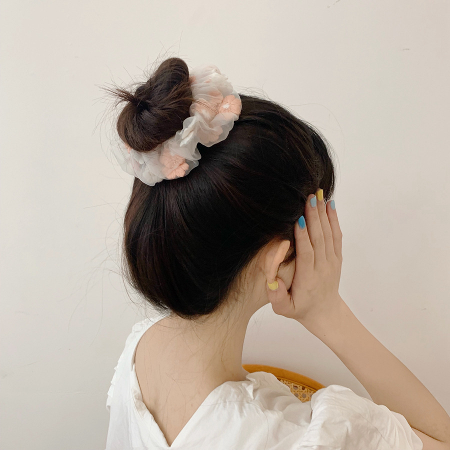 Tulle mesh floral embroidery scrunchie Singapore Shopee