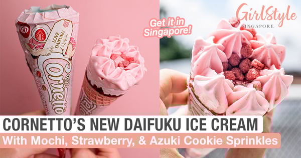 Cornetto Love Daifuku: New Pink Ice Cream With Mochi, Strawberry & Azuki Cookie Sprinkles In Singapore