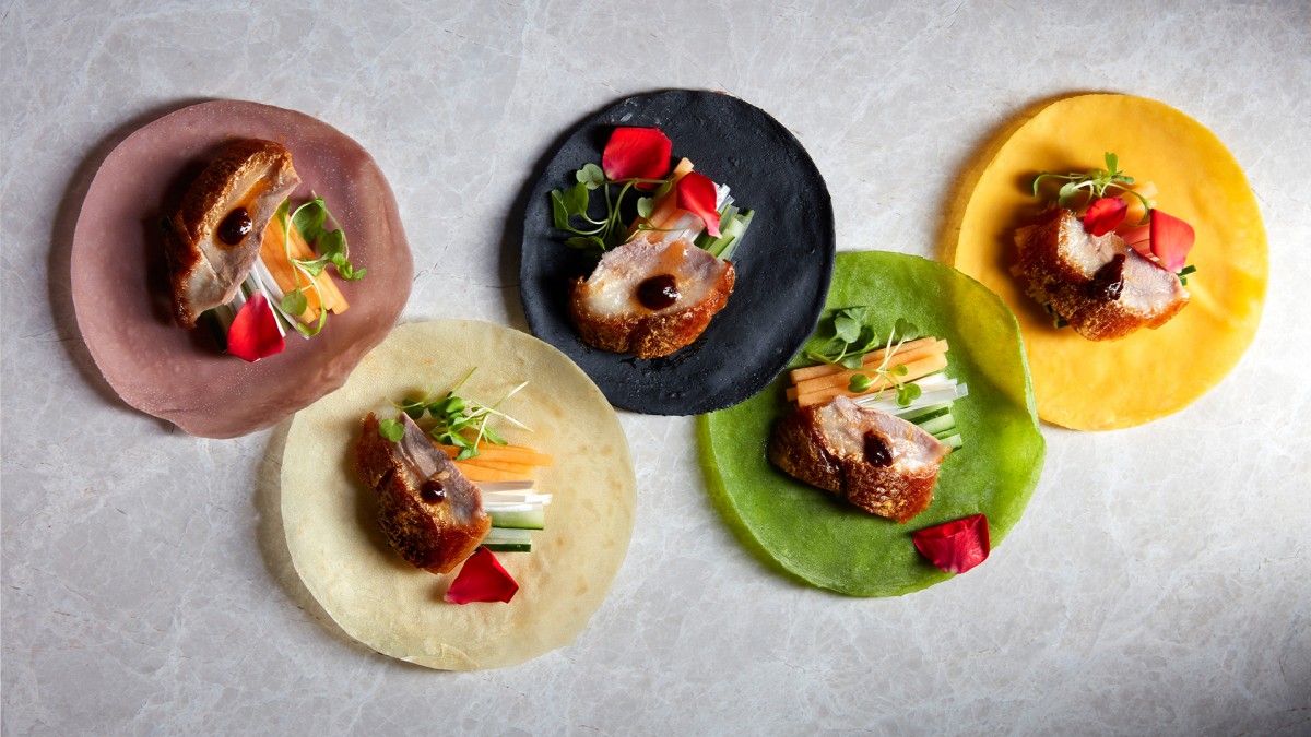 Roast duck and rainbow pancakes