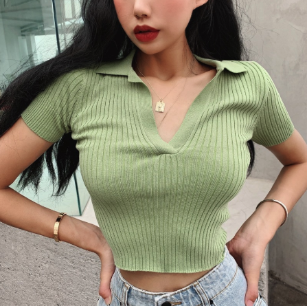 Polo v-neck crop top