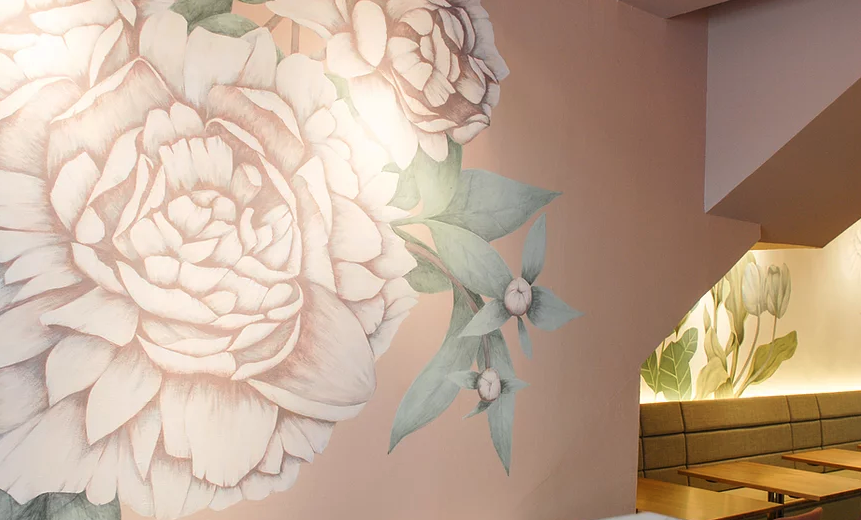 Nesuto Patisserie pink floral wall mural