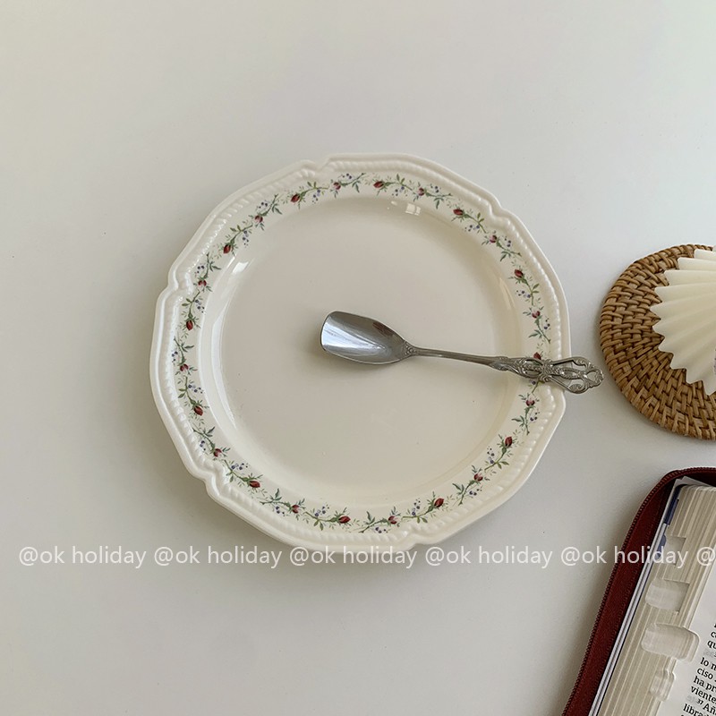 vintage korean cafe-style minimalist floral plate