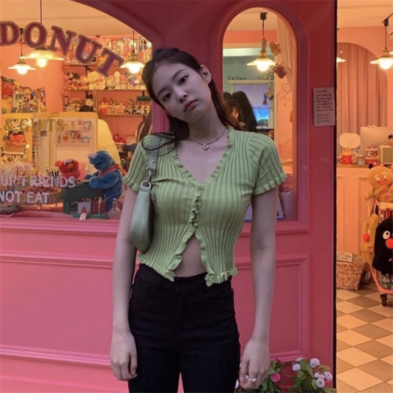 Pastel crop top with ruffles
