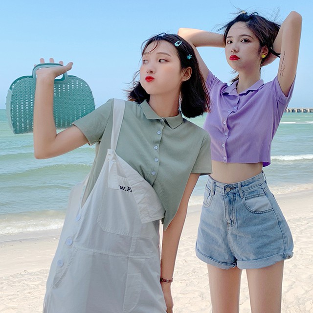 Cropped polo shirt