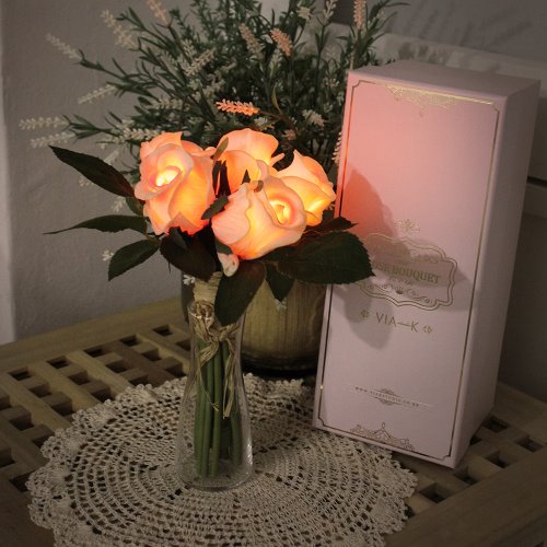Baby pink rose bouquet LED night light