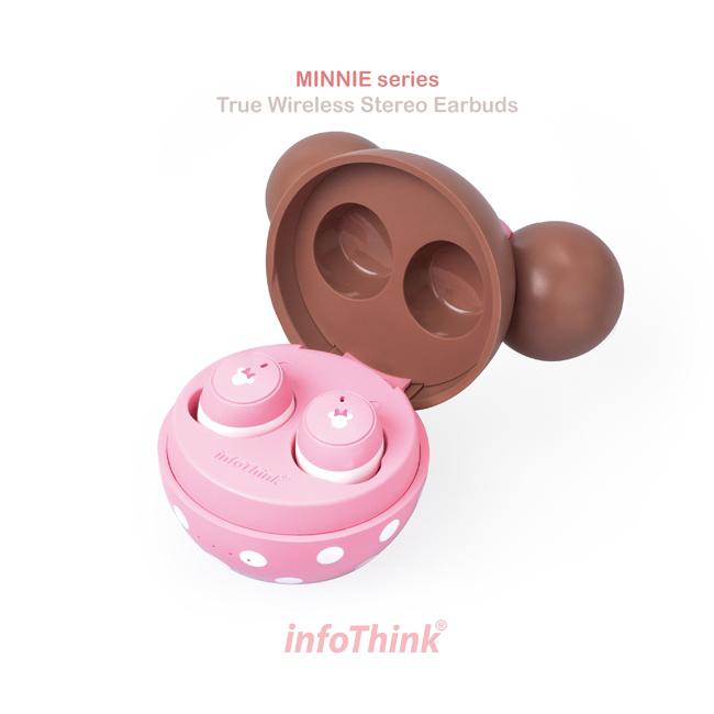 opened InfoThink Disney Series True Wireless Bluetooth Earphones - Minnie Mouse Strawberry Chocolate Edition