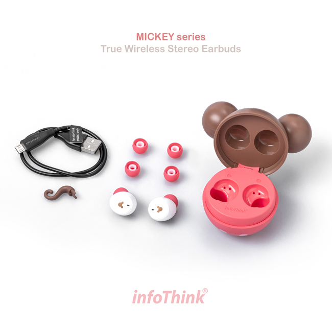 accessories and cables with InfoThink Disney Series True Wireless Bluetooth Earphones - Mickey Mouse Strawberry Chocolate Edition