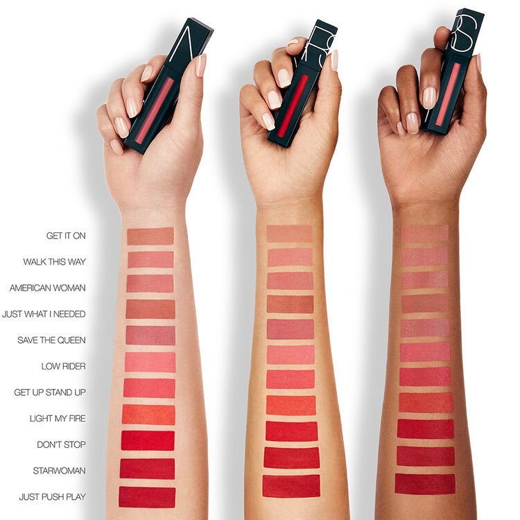 arm swatches of NARS Powermatte Lip Pigment Lipstick on different skin tones
