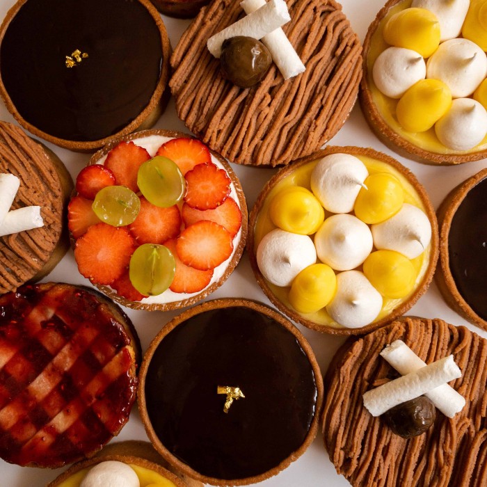 Tarte Bourdaloue, Tarte au Citron, Mont Blanc Tart, Linzer Torte, Dark Chocolate Tart