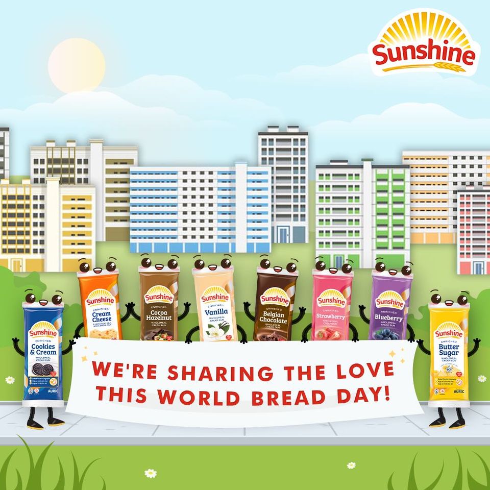 illustration of Sunshine Bakeries buns and singapore hdb flats