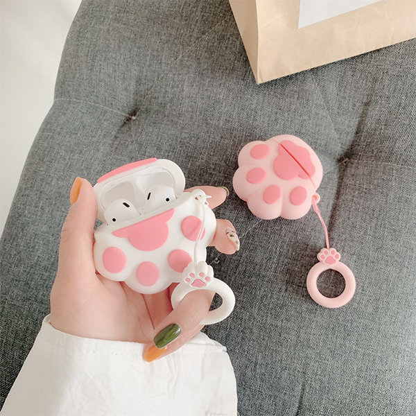 white and pink Cat Paw AirPods Case