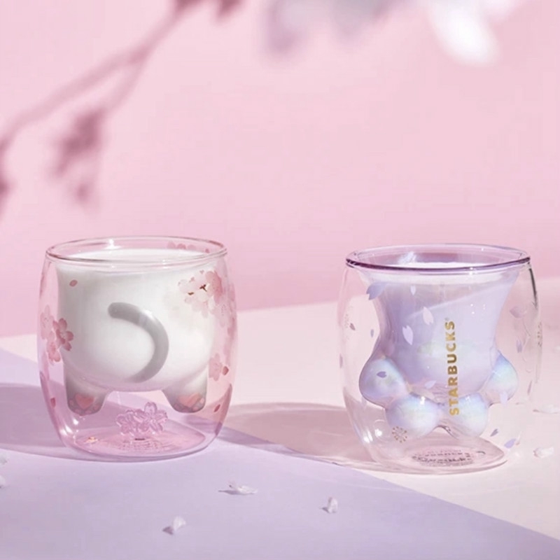 Starbucks Sakura Cat Paw Double Wall Glass