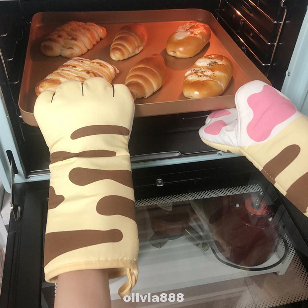 brown, pink and white Cat Paw Oven Mitts