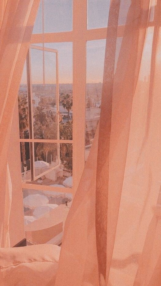 coral aesthetic bedroom window and curtains