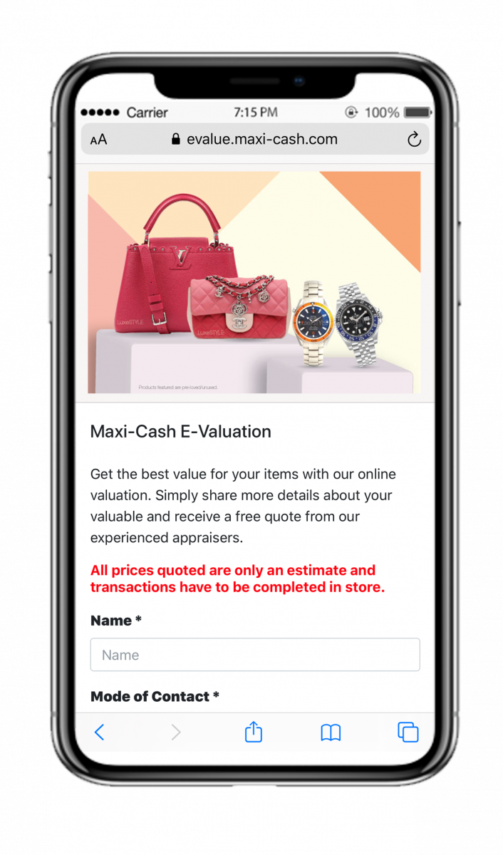 Maxi-Cash E-Valuation service