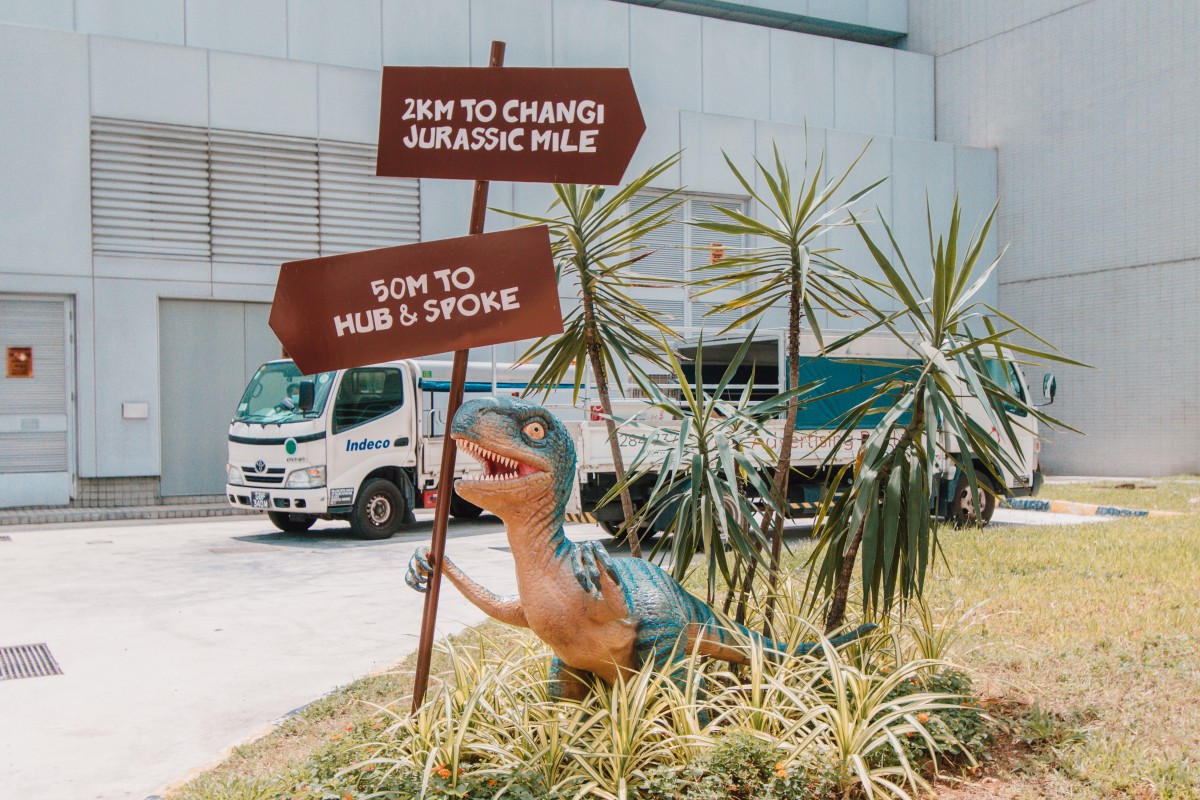 Changi Airport Connector cycling path with dinosaurs