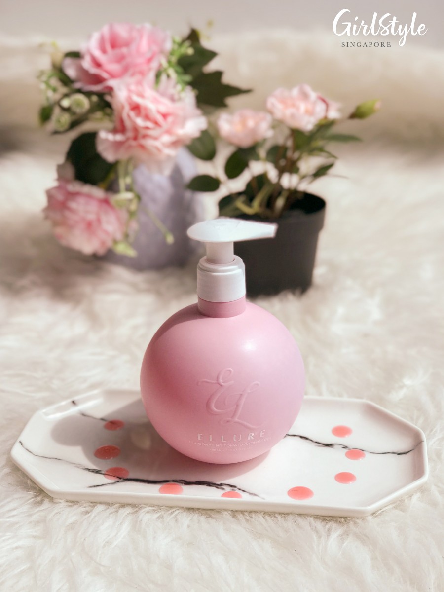 ellure tomato shower gel in pink bottle