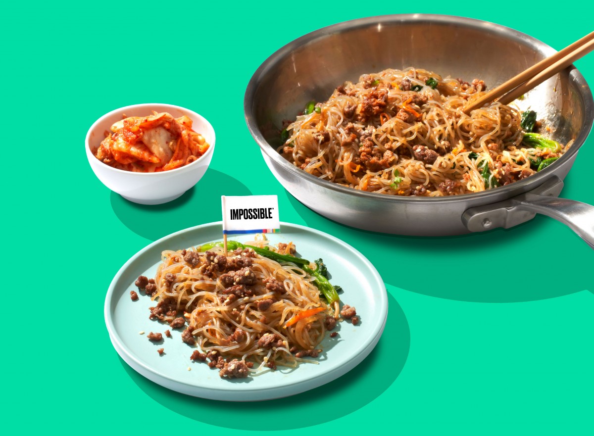 Impossible Japchae and kimchi