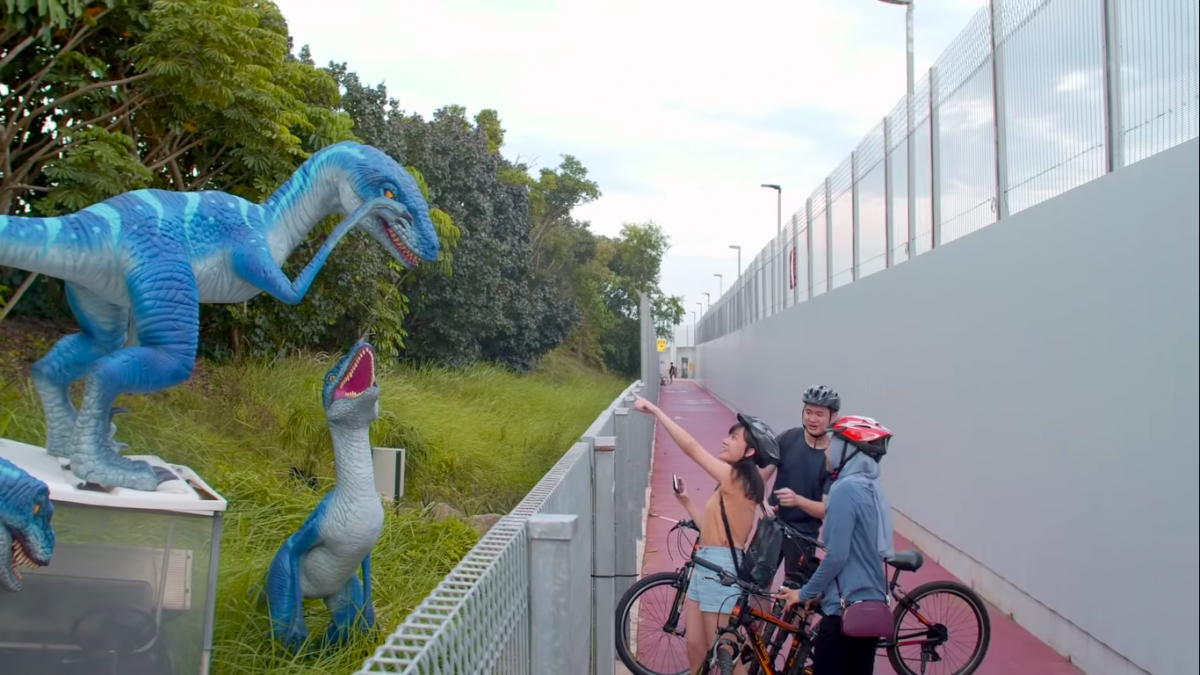 Changi Airport Connector cycling path with dinosaurs