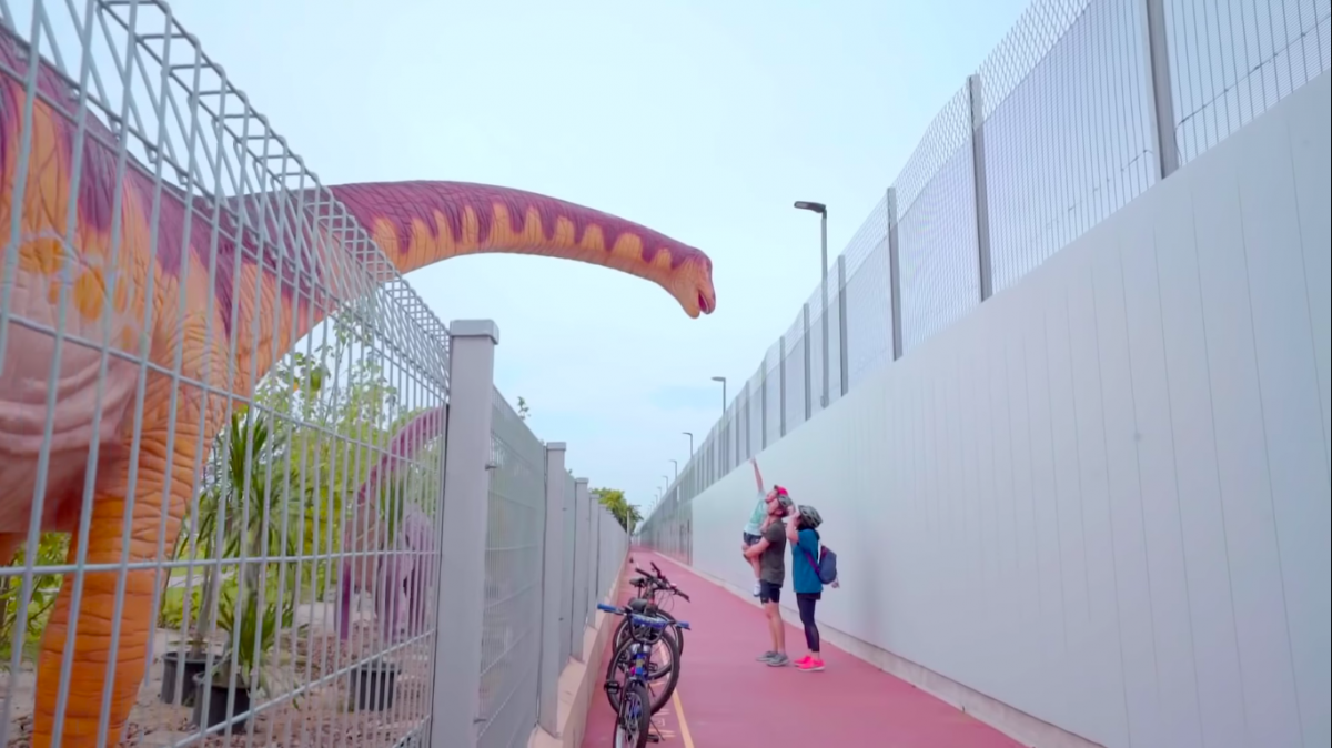 Changi Airport Connector cycling path with dinosaurs