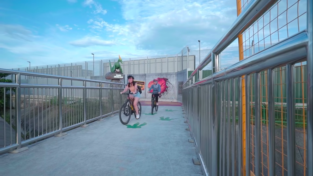 Changi Airport Connector cycling path with dinosaurs