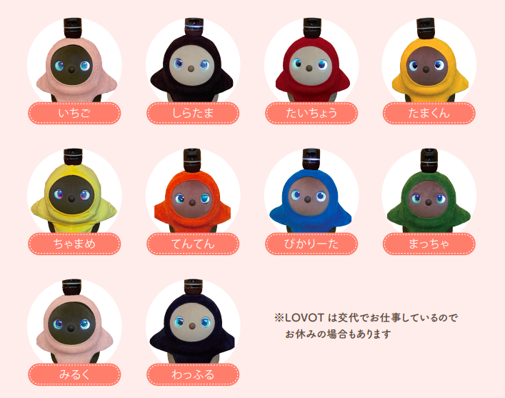 Lovot Cafe robots in menu
