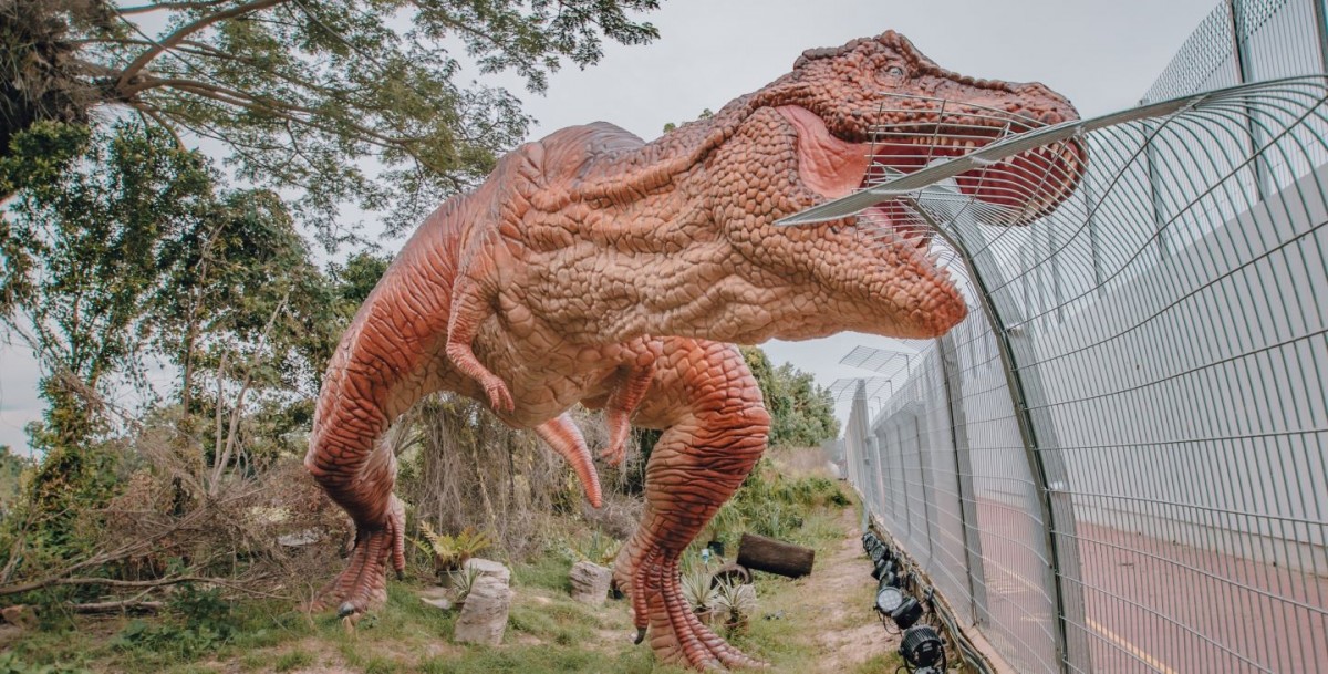 Changi Airport Connector cycling path with dinosaur trex
