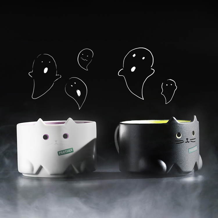 Starbucks halloween white and black cat mugs