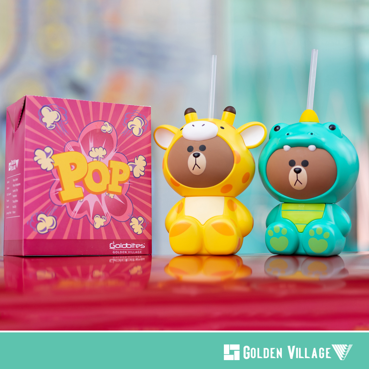 Golden Village popcorn combo with line friends Jungle Brown tumblers
